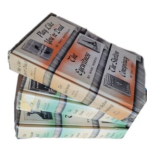 Detective Book Club,Stack of Vintage Books, Mystery, Table Decor, Orange, Green